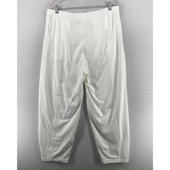 EILEEN FISHER Pants L Stretch Organic Cotton Jersey Carrot Tapered Ankle White - Picture 3 of 13